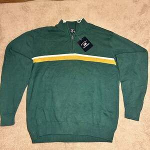 Architect Green 1/4 Zip Sweater with Yellow & White Stripe Detail